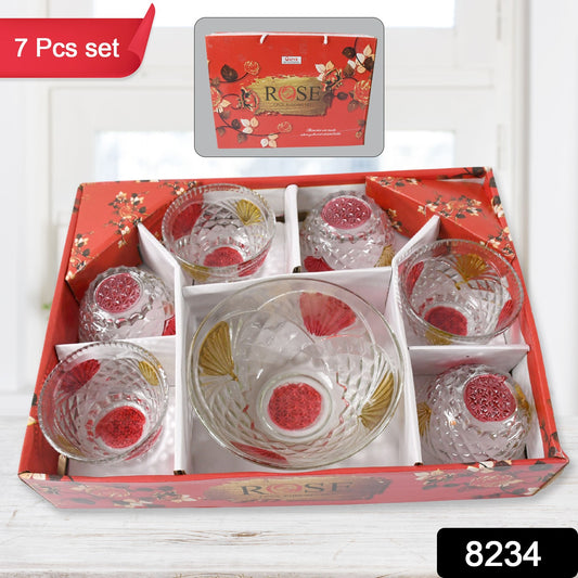 Best Rose Glass Multipurpose Pudding  Dessert  Ice Cream Bowl Set For Home Use Home  Kitchen Serving Bowl For Sundae Sweets Snacks Fruit Pudding Nuts Or Dip Serving Bowls 6 Medium  1 Big Bowl (Set Of 7 Pc)