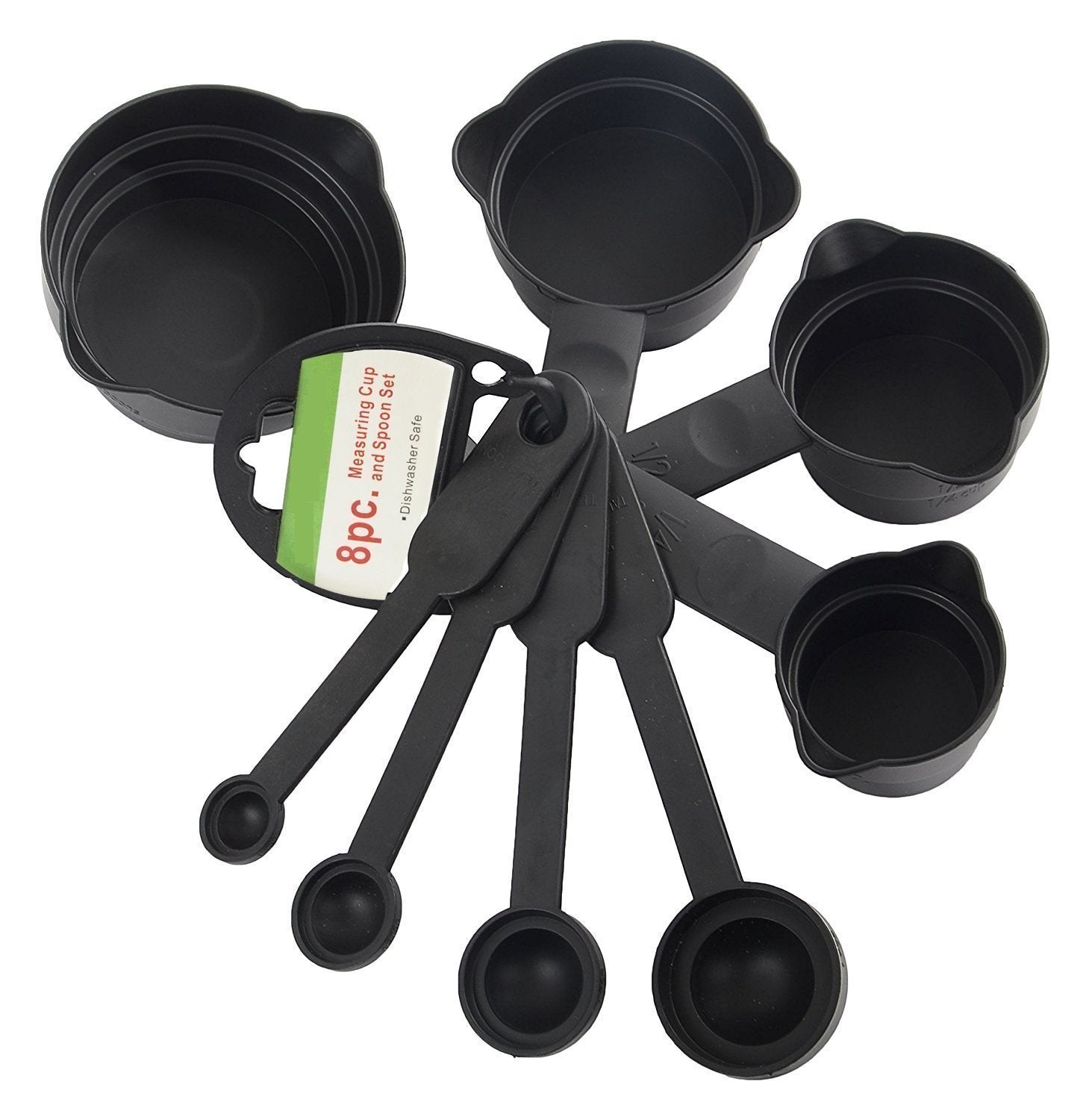 8 Pcs Plastic Measuring Cups and Spoons Set – Black, Stackable Kitchen Tools for Baking & Cooking