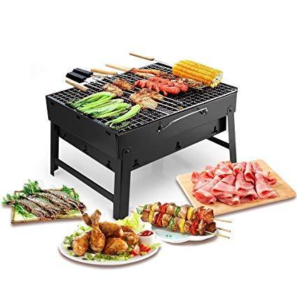 Folding Charcoal Barbecue Grill Oven – Portable Black Carbon Steel BBQ Grill for Outdoor Cooking