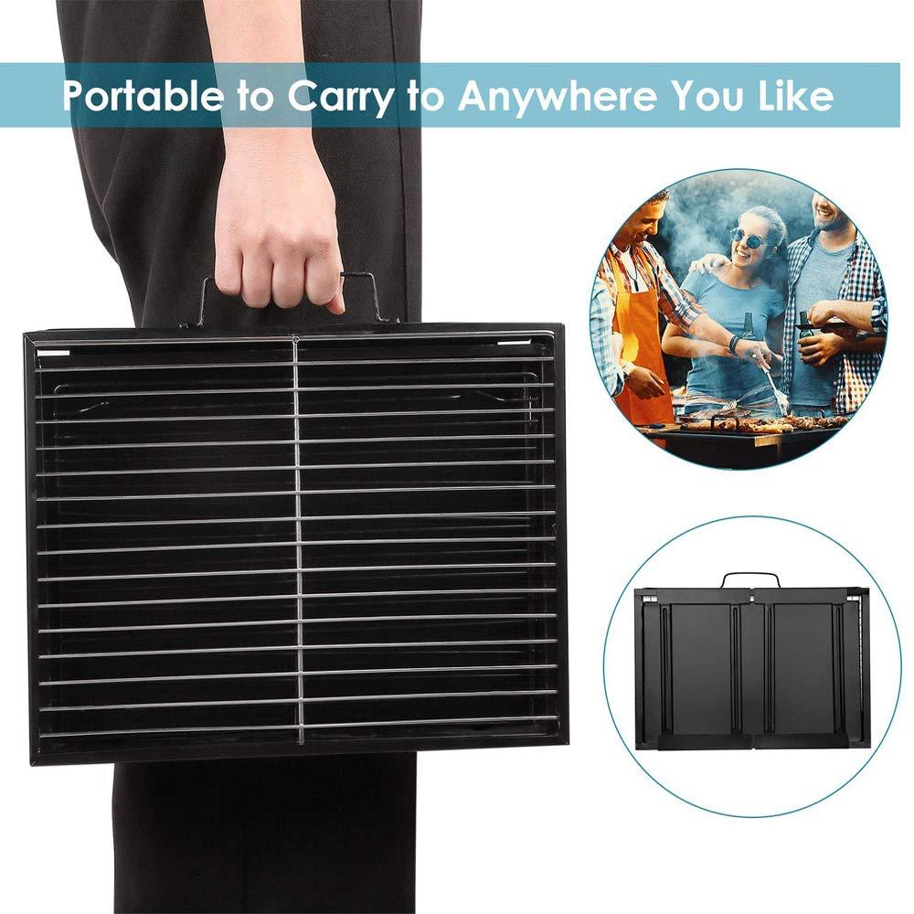 Folding Charcoal Barbecue Grill Oven – Portable Black Carbon Steel BBQ Grill for Outdoor Cooking