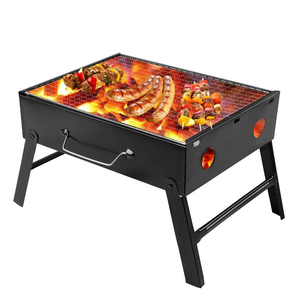 Folding Charcoal Barbecue Grill Oven – Portable Black Carbon Steel BBQ Grill for Outdoor Cooking