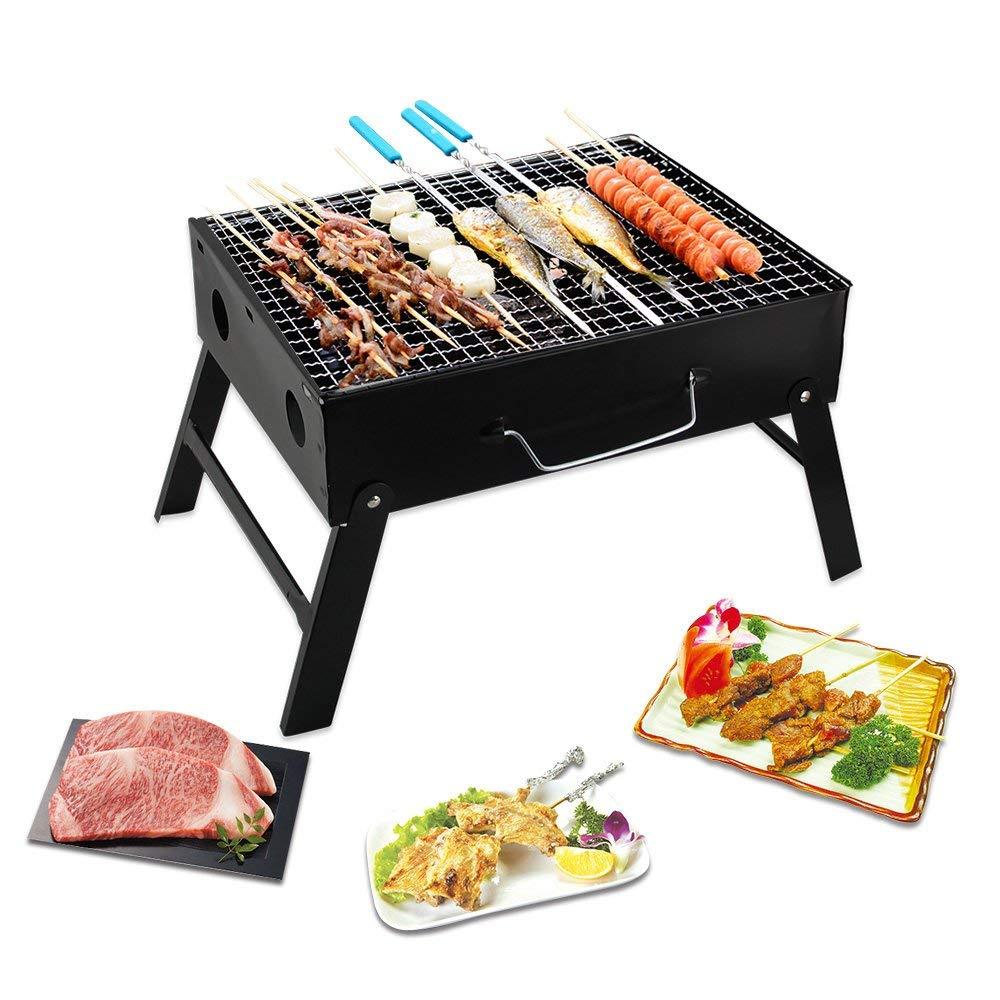 Folding Charcoal Barbecue Grill Oven – Portable Black Carbon Steel BBQ Grill for Outdoor Cooking