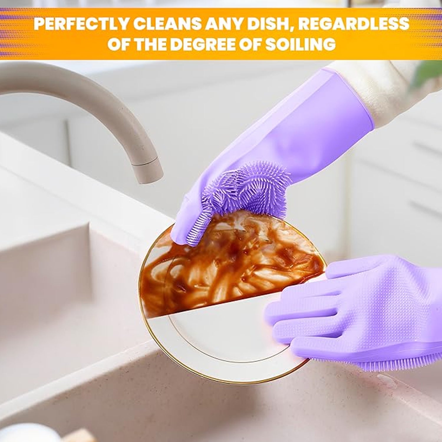 Dishwashing Gloves With Scrubber Silicone Cleaning Reusable Scrub Gloves For Wash Dish Kitchen Bathroom Pet Grooming Wet And Dry Glove (1 Pc Left Hand Gloves)