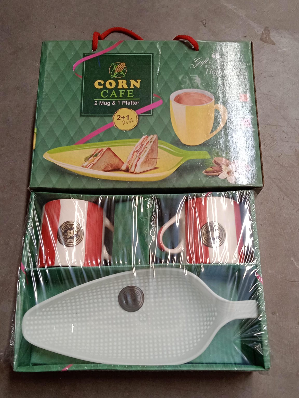 Corn Cafe Ceramic Tea  Cups Set Including Plastic Leaf Shape Serving Platter Milk Cup Coffee Cup Tea Cup Breakfast Cup  Mug Or Outdoor For Household Gift For Birthday (3 Pcs Set)