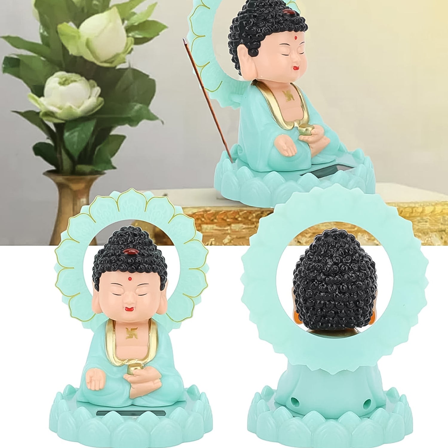 Solar Powered Moving Head Sitting Action Buddha Statue (1 Pc)