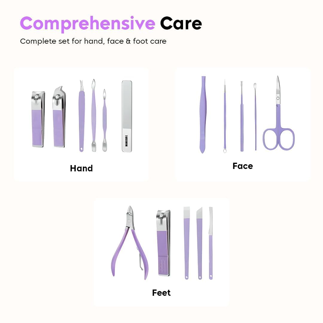16 Piece Manicure Set - Professional Grooming Kit for Nails, Cuticles & Personal Care