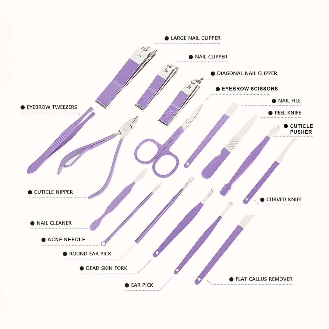 16 Piece Manicure Set - Professional Grooming Kit for Nails, Cuticles & Personal Care