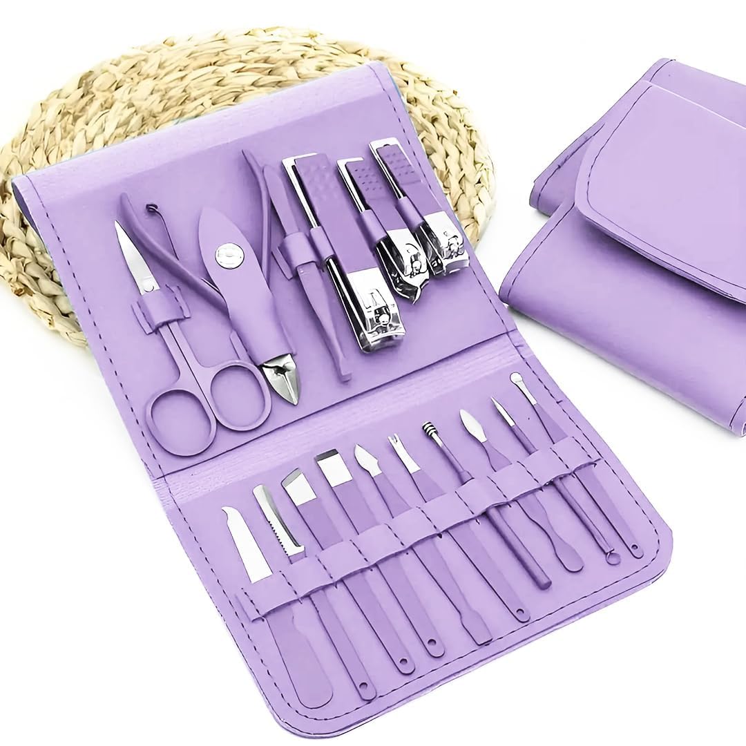 16 Piece Manicure Set - Professional Grooming Kit for Nails, Cuticles & Personal Care