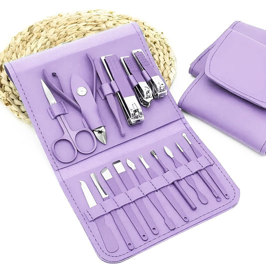 16 Piece Manicure Set - Professional Grooming Kit for Nails, Cuticles & Personal Care