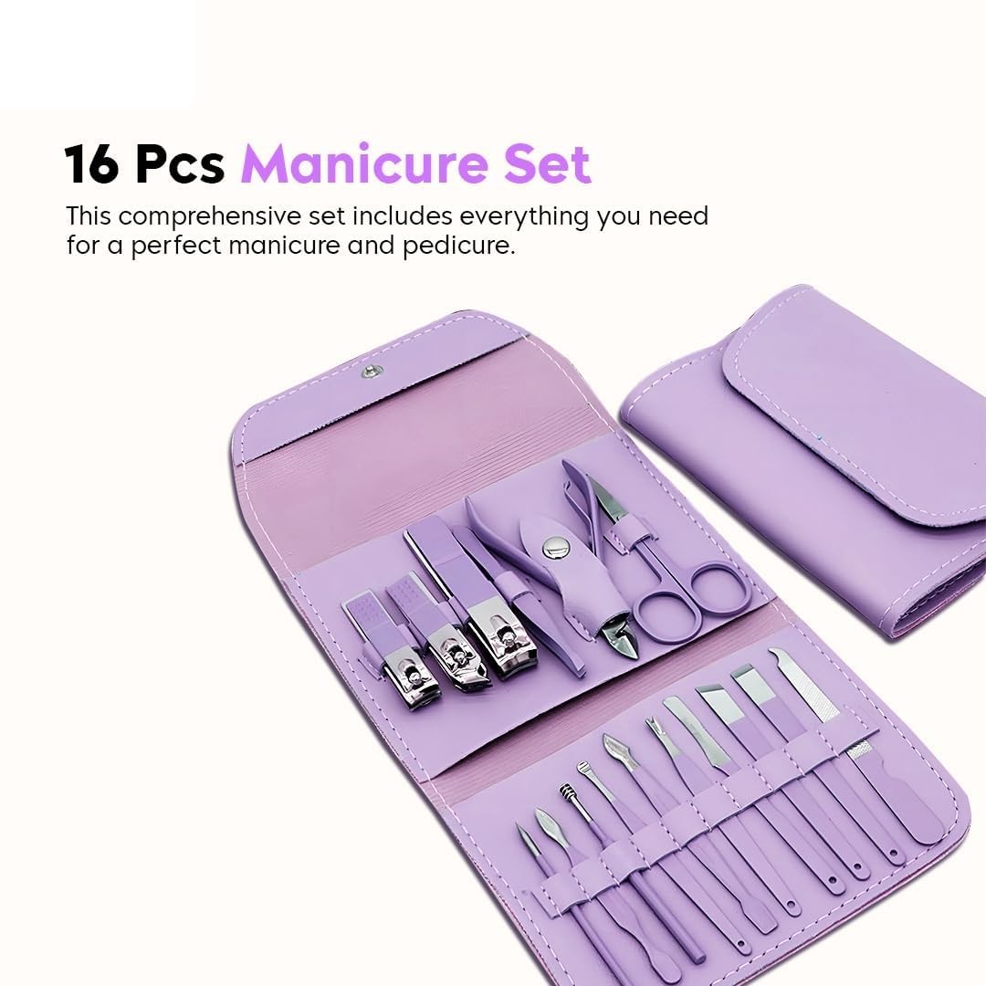16 Piece Manicure Set - Professional Grooming Kit for Nails, Cuticles & Personal Care