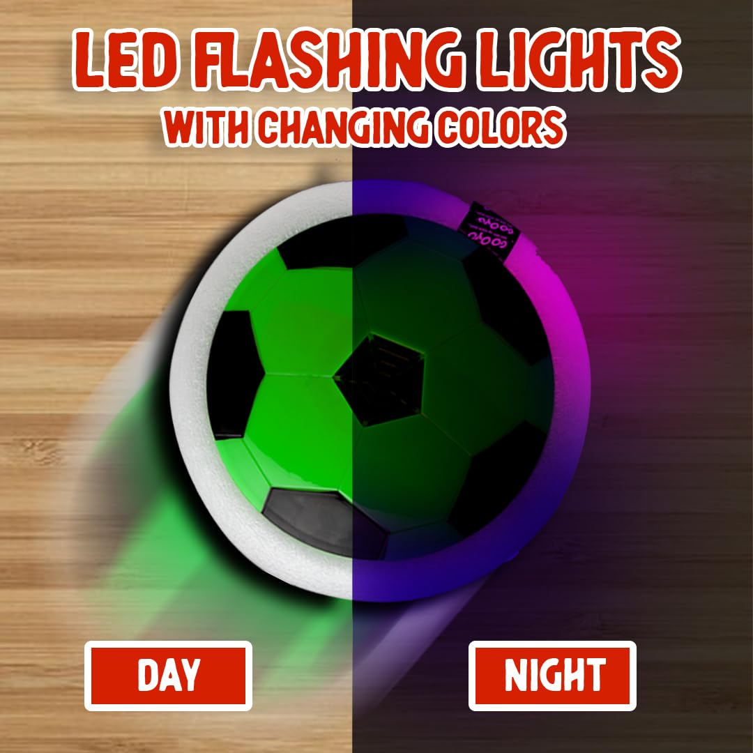 Rechargeable Floating Hover Football with Colorful Flash Light Effect | Indoor Pro Air Football for Kids | Assorted Color, Power Source: Lithium Battery | USB Cable (Included)