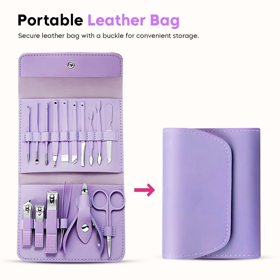 16 Piece Manicure Set - Professional Grooming Kit for Nails, Cuticles & Personal Care