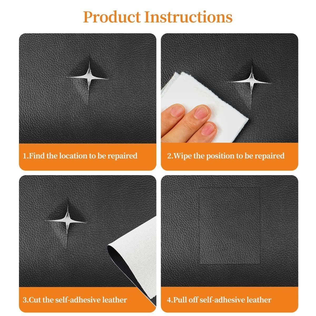 Black Leather Repair Patch – 30x60cm Self-Adhesive Waterproof Sheet for Sofa, Car Seat, Furniture, Bags, Jackets – Durable Vinyl Leather Repair Tape for Couches & Upholstery