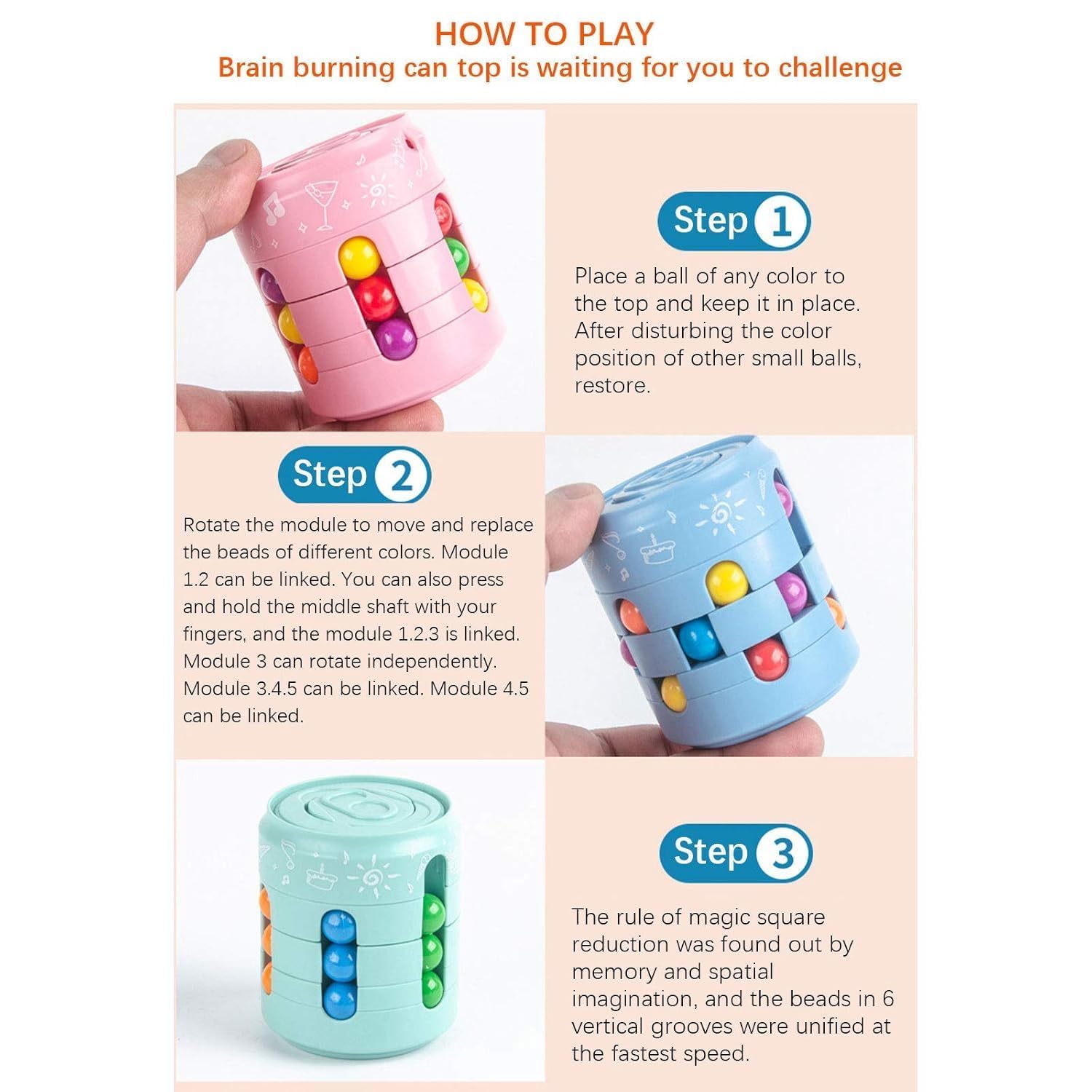 Magic Rainbow Puzzle Ball, Magic Bean Toy, Rotating Small Beads Fidget Cube Toys for Children, Football Cube 3D Puzzle Intelligence Fidget Toy
