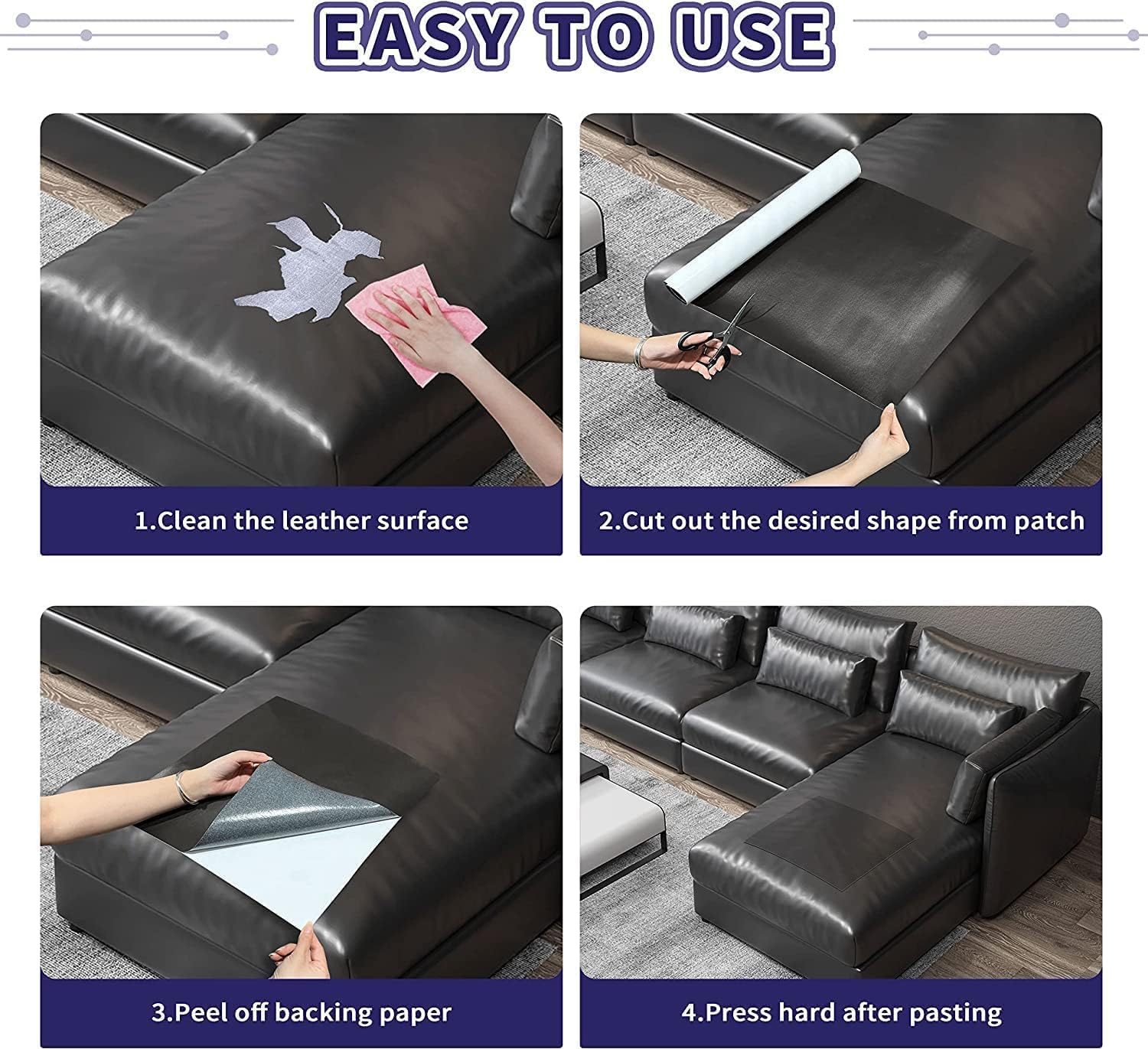 Black Leather Repair Patch – 30x60cm Self-Adhesive Waterproof Sheet for Sofa, Car Seat, Furniture, Bags, Jackets – Durable Vinyl Leather Repair Tape for Couches & Upholstery