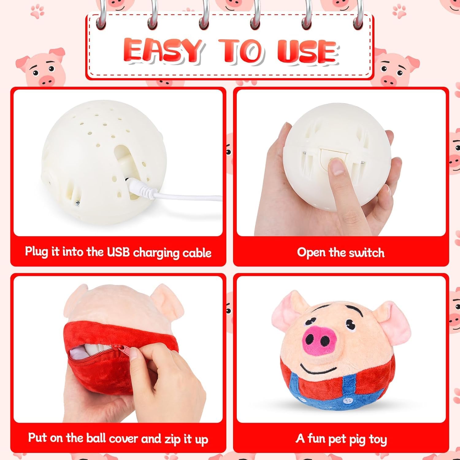 Cute Electric Toy 72 Songs Recordable Cartoon Jump Pig Kids Toys Gifts Red, Dancing and Singing Piglet, Active Moving Plush, Moving Interactive Dog Plaything, Washable Cartoon Pig Plaything, Plush Sound Electronic Shake