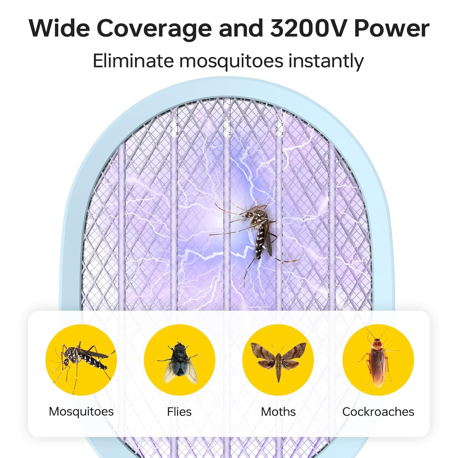 Mosquito Bat Rechargeable with UV Light Lamp, 2 in 1 Mosquito Killer Lamp, Mosquito Racket with Base Stand - 1200mAh Lithium-ion Battery Mosquito Swatter, Bug Zapper for Indoor and Outdoor