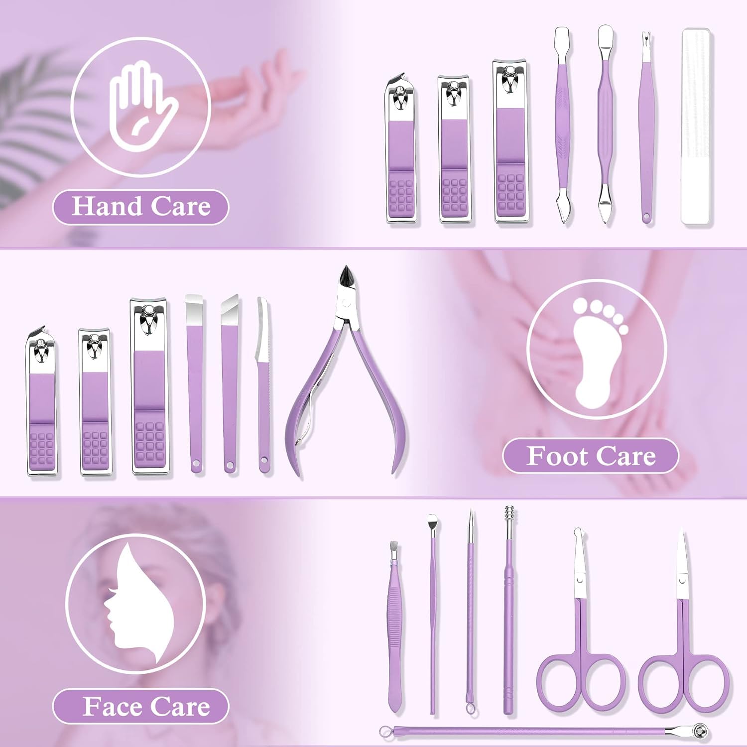 16 Piece Manicure Set - Professional Grooming Kit for Nails, Cuticles & Personal Care