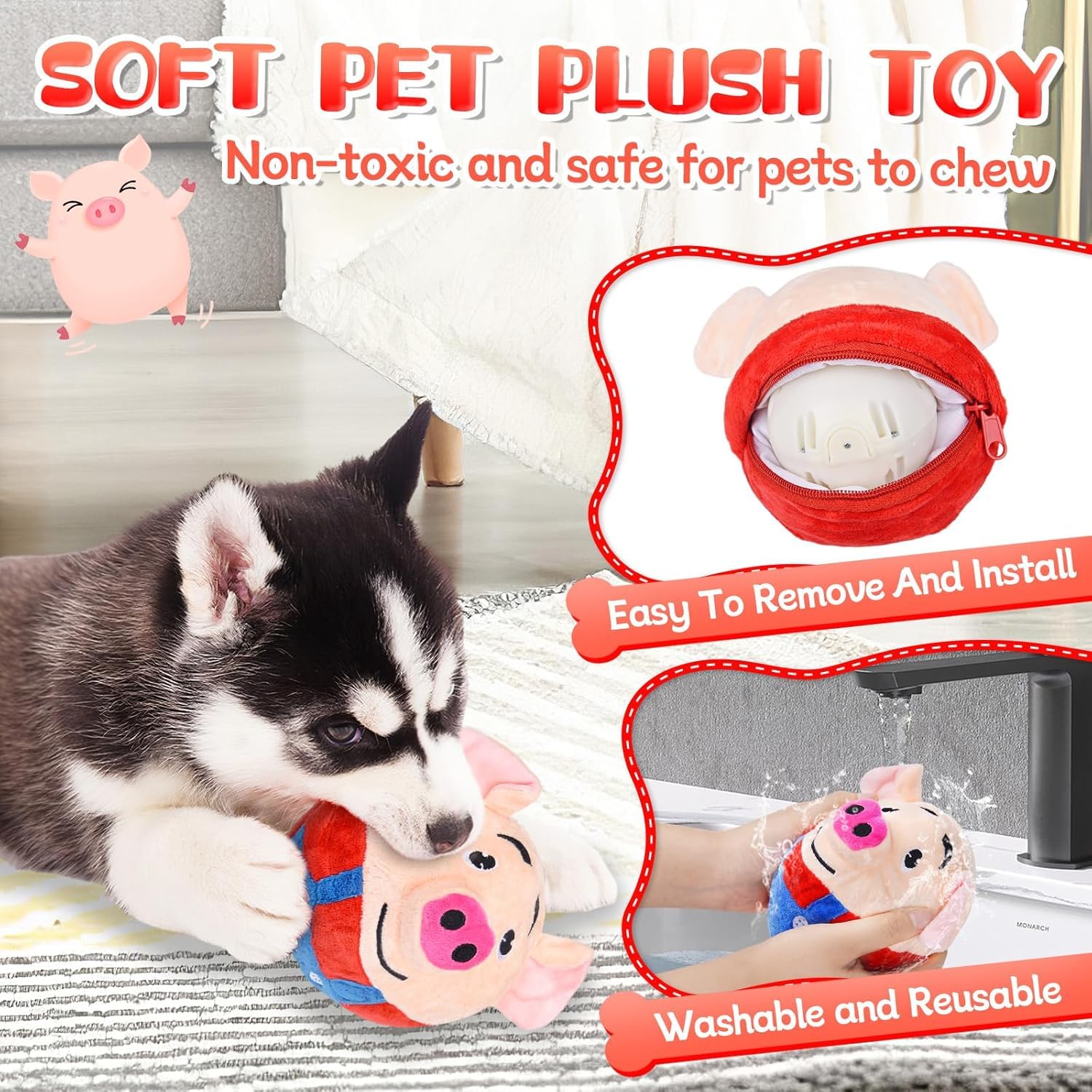 Cute Electric Toy 72 Songs Recordable Cartoon Jump Pig Kids Toys Gifts Red, Dancing and Singing Piglet, Active Moving Plush, Moving Interactive Dog Plaything, Washable Cartoon Pig Plaything, Plush Sound Electronic Shake