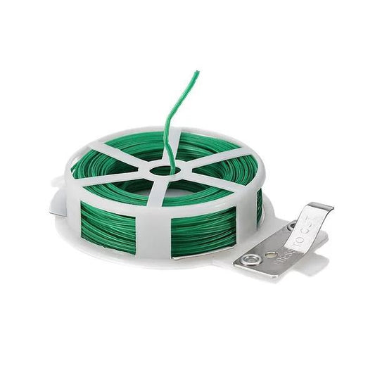 Plastic Twist Tie Wire Spool With Cutter For Garden Yard Plant 50m (Green)