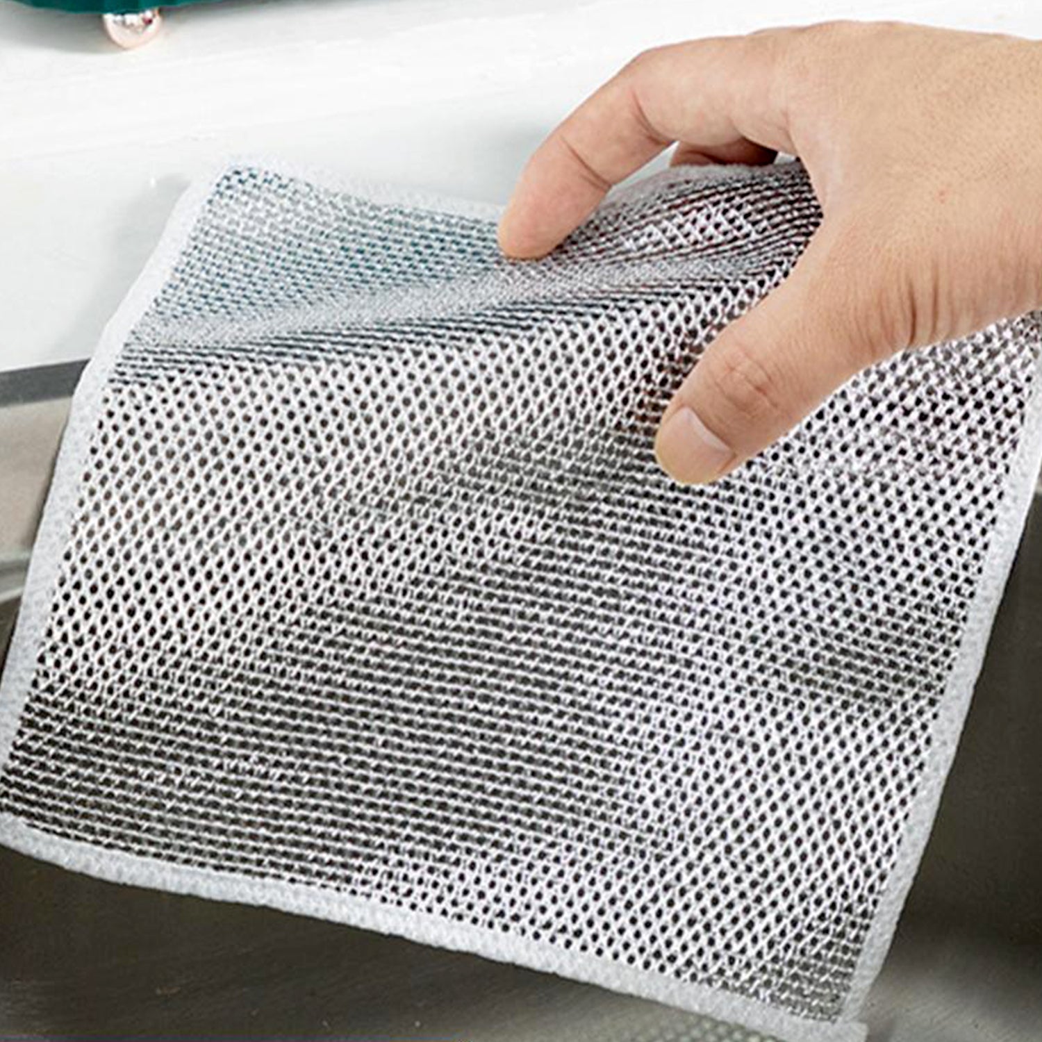 Double-sided Multipurpose Microfiber Cloths Stainless Steel Scrubber Non-scratch Wire Dishcloth Durable Kitchen Scrub Cloth (1 Pc  20x20 Cm)