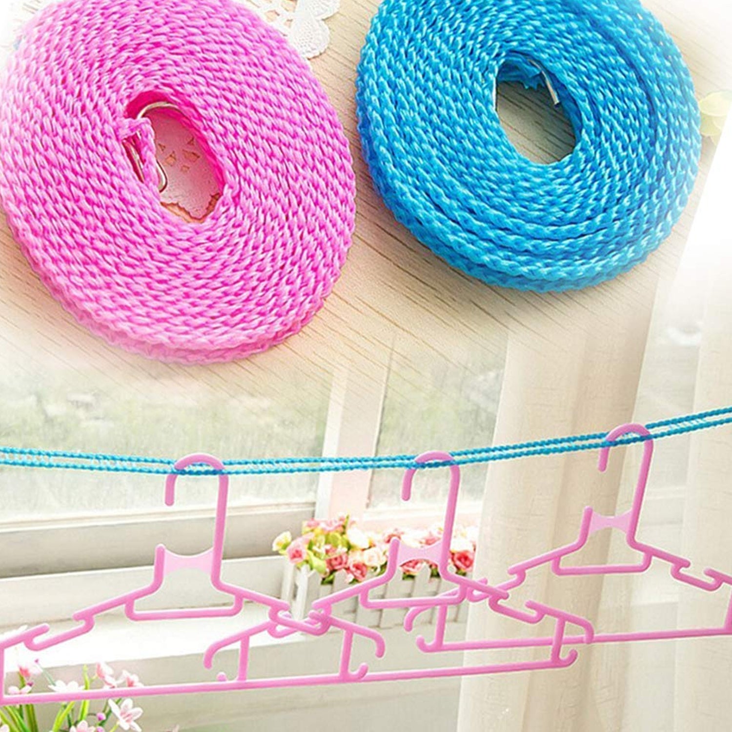 3 Meters Windproof Anti-slip Clothes Washing Line Drying Nylon Rope With Hooks Durable Camping Clothesline Portable Clothes Drying Line Indoor Outdoor Laundry Storage For Travel Home Use (3 Mtr.)