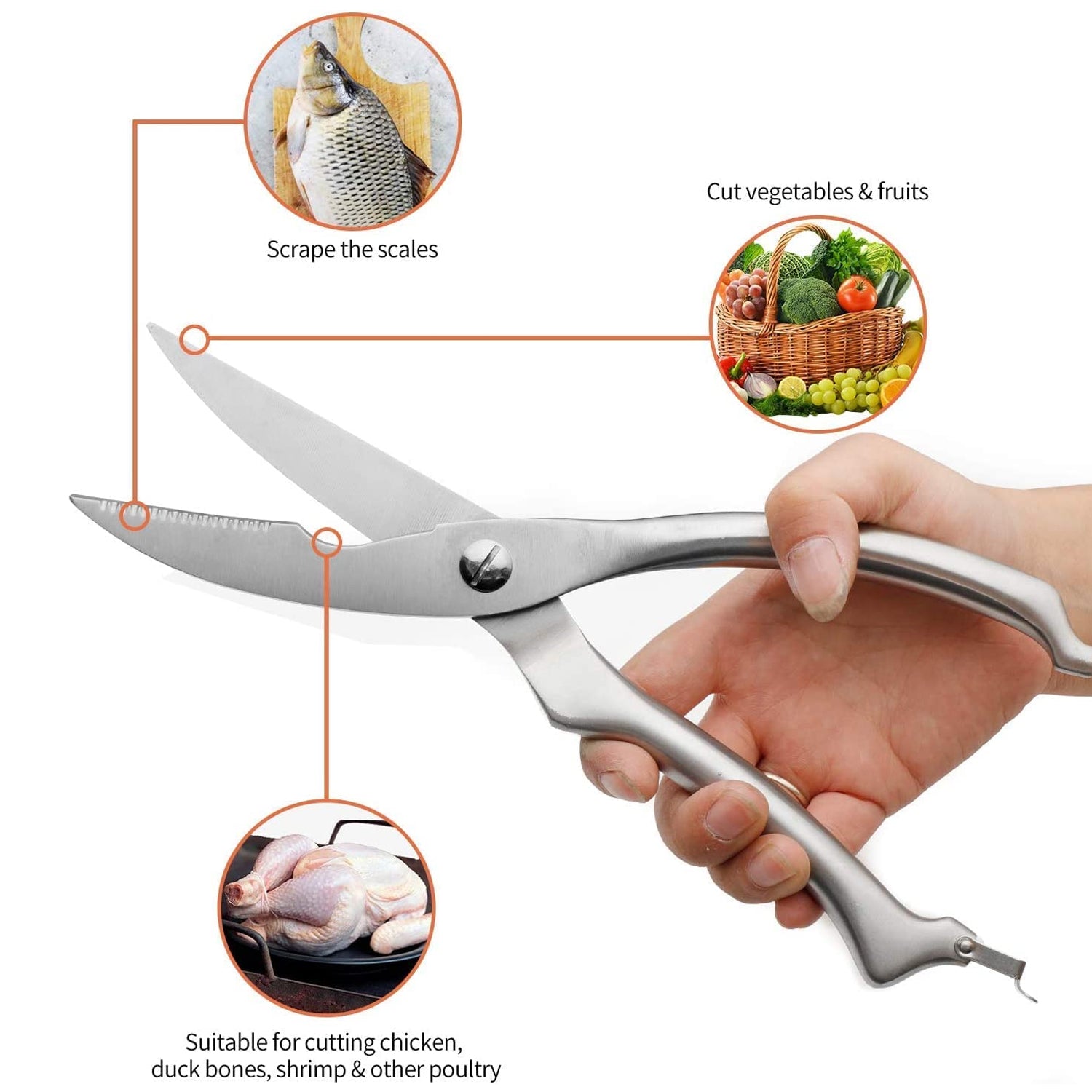 Heavy Duty Stainless Steel Poultry Shears Premium Ultra Sharp Spring-loaded Kitchen