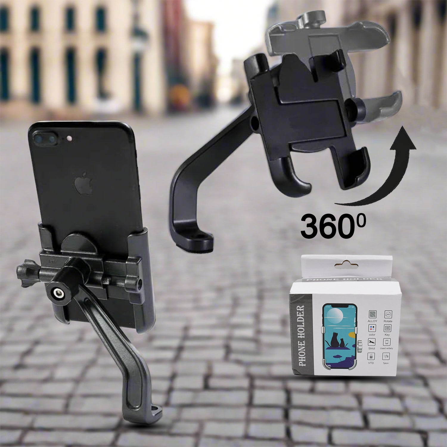 Full Metal Body Bike  Scooty 360 Degree Rotating Mobile Holder Stand For Bicycle Motorcycle Scooty For Maps And Gps Navigation Fits All Smartphones (1 Pc)