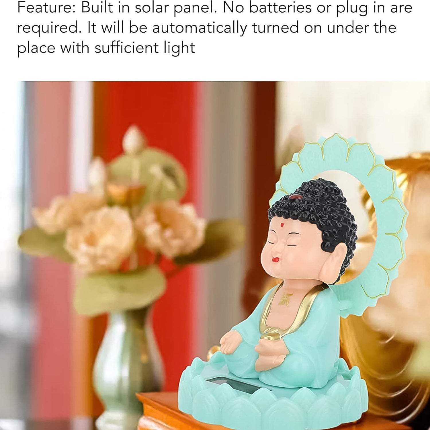 Solar Powered Moving Head Sitting Action Buddha Statue (1 Pc)