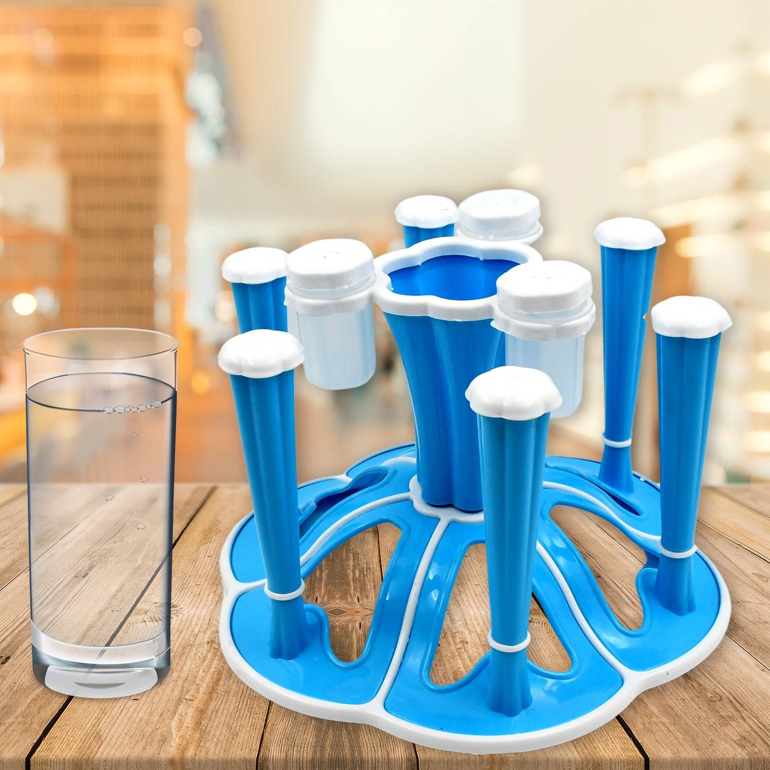 Miracle Plastic Glass Stand  Tumbler Holder  Glass Holder For Kitchen  Dining Table 6 Glasses Stand With 3 Pepper Salt (Moq - 2 Pcs)