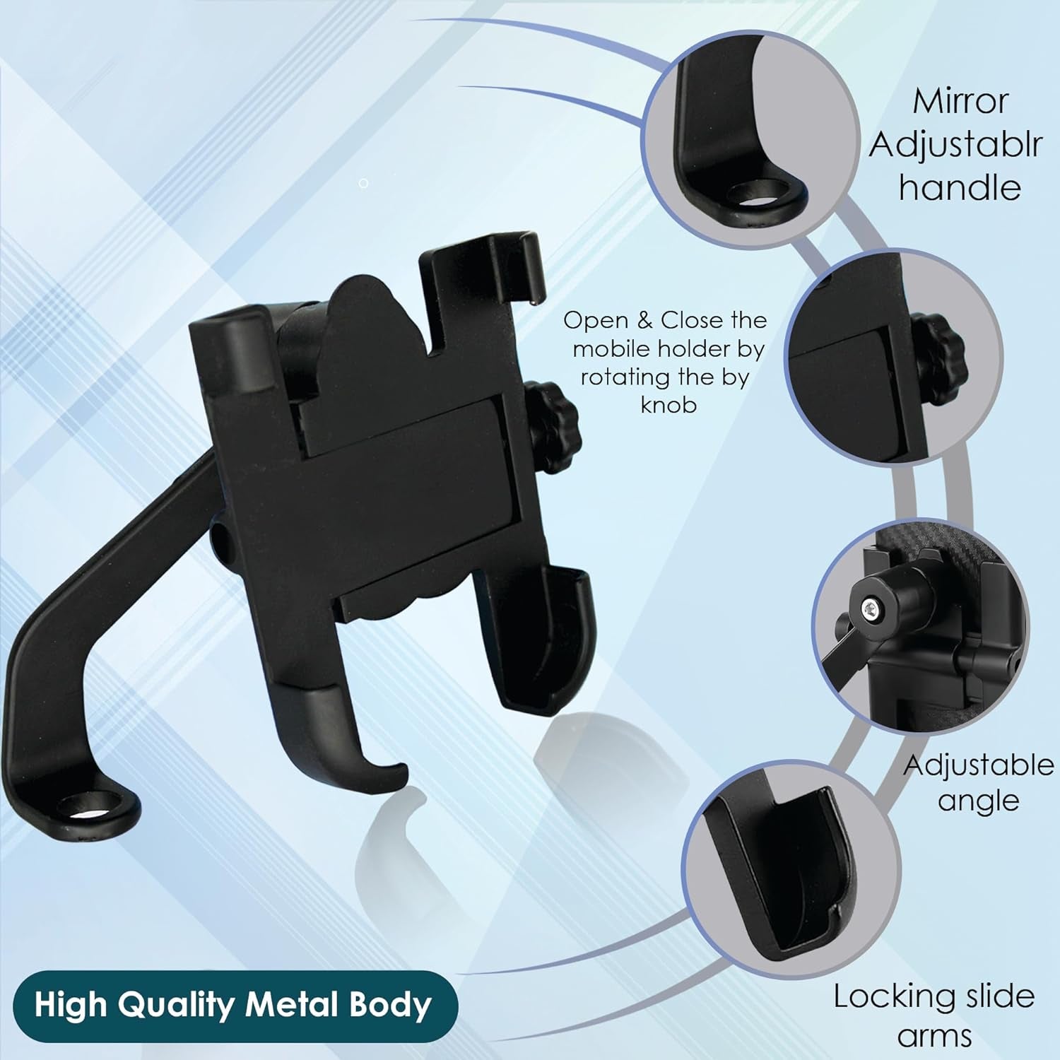 Full Metal Body Bike  Scooty 360 Degree Rotating Mobile Holder Stand For Bicycle Motorcycle Scooty For Maps And Gps Navigation Fits All Smartphones (1 Pc)