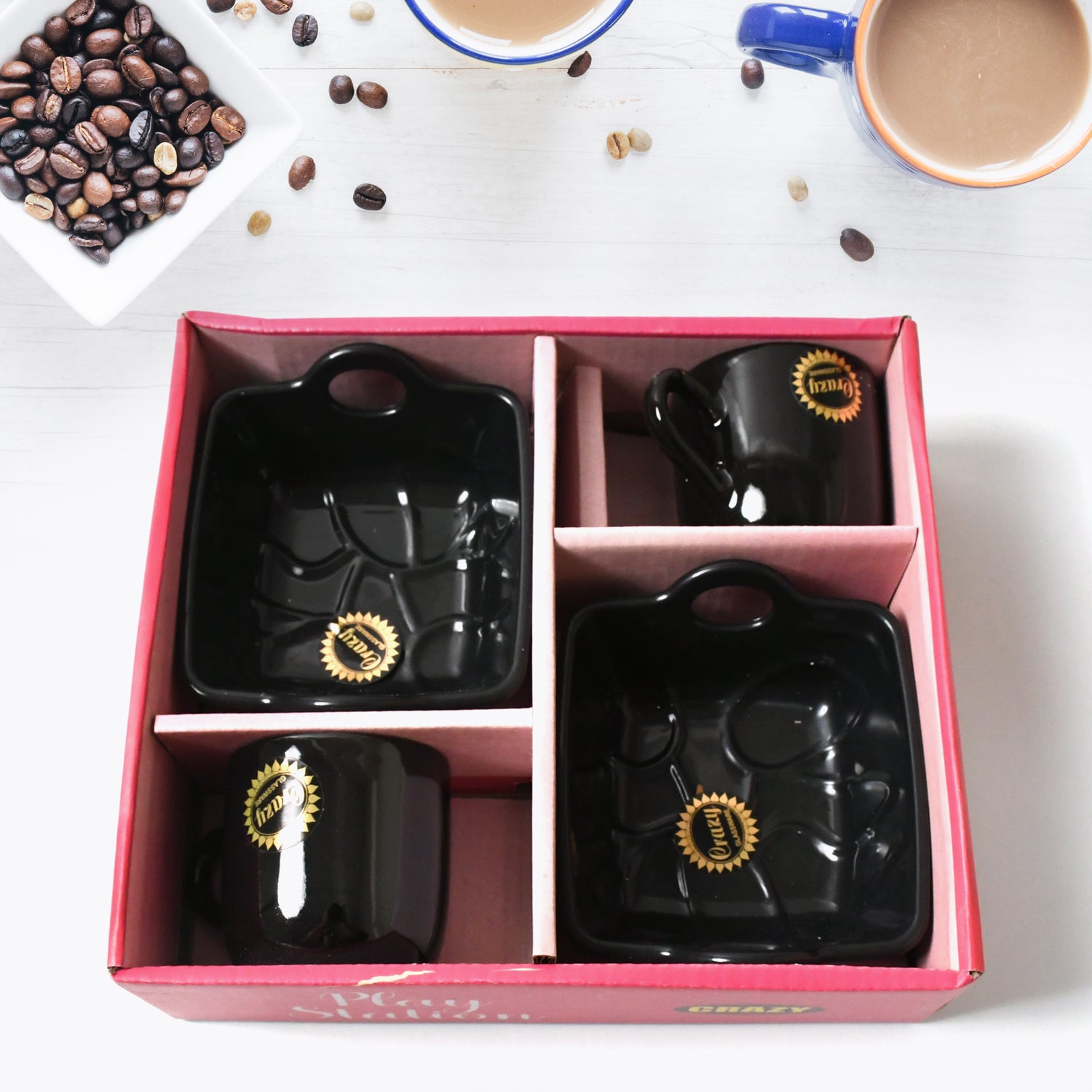 Play Station Ceramic Tea  Cups  Mug Set With Handle Serving Bowl Milk Cup Coffee Cup Tea Cup Breakfast Cup Drinking Mug Or Outdoor For Household Gift For Birthday Wedding Party (4 Pcs Set)