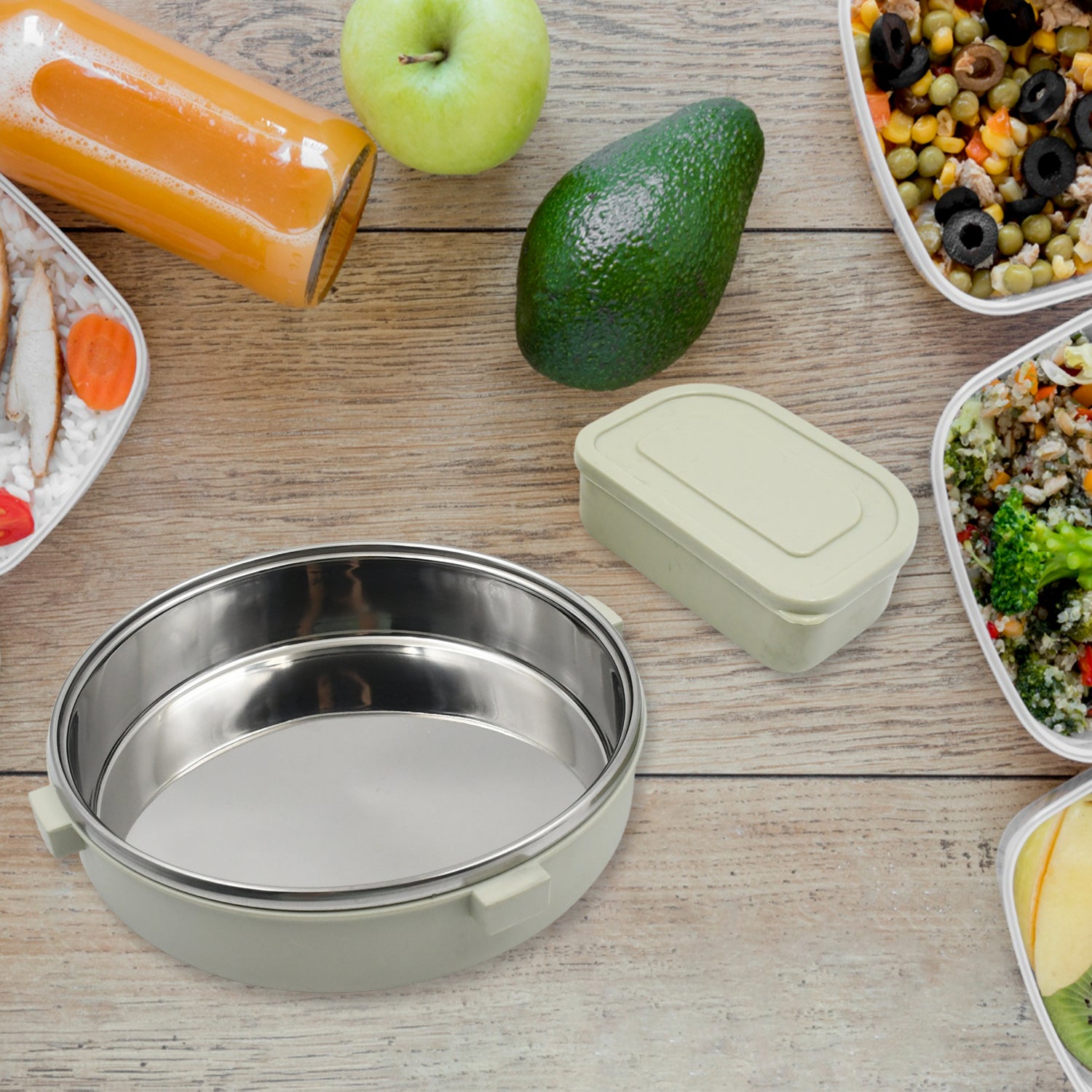 Miracle Stainless Steel Round Lunch Box With Small Plastic Box Insert Leak Proof Lunch Box With Transparent Lid Lunch Box For Kids  Adults For School Office (450 Ml + 250 Ml Approx)