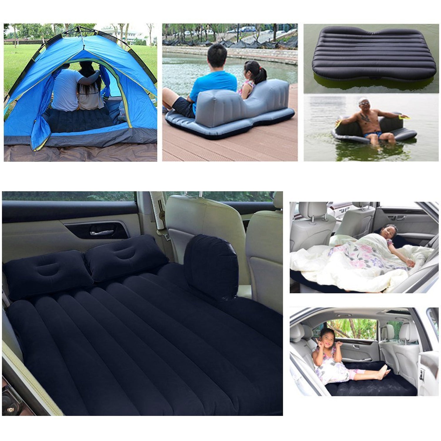 Car Inflatable Bed With 2 Pillows &  Air Pump (Portable)