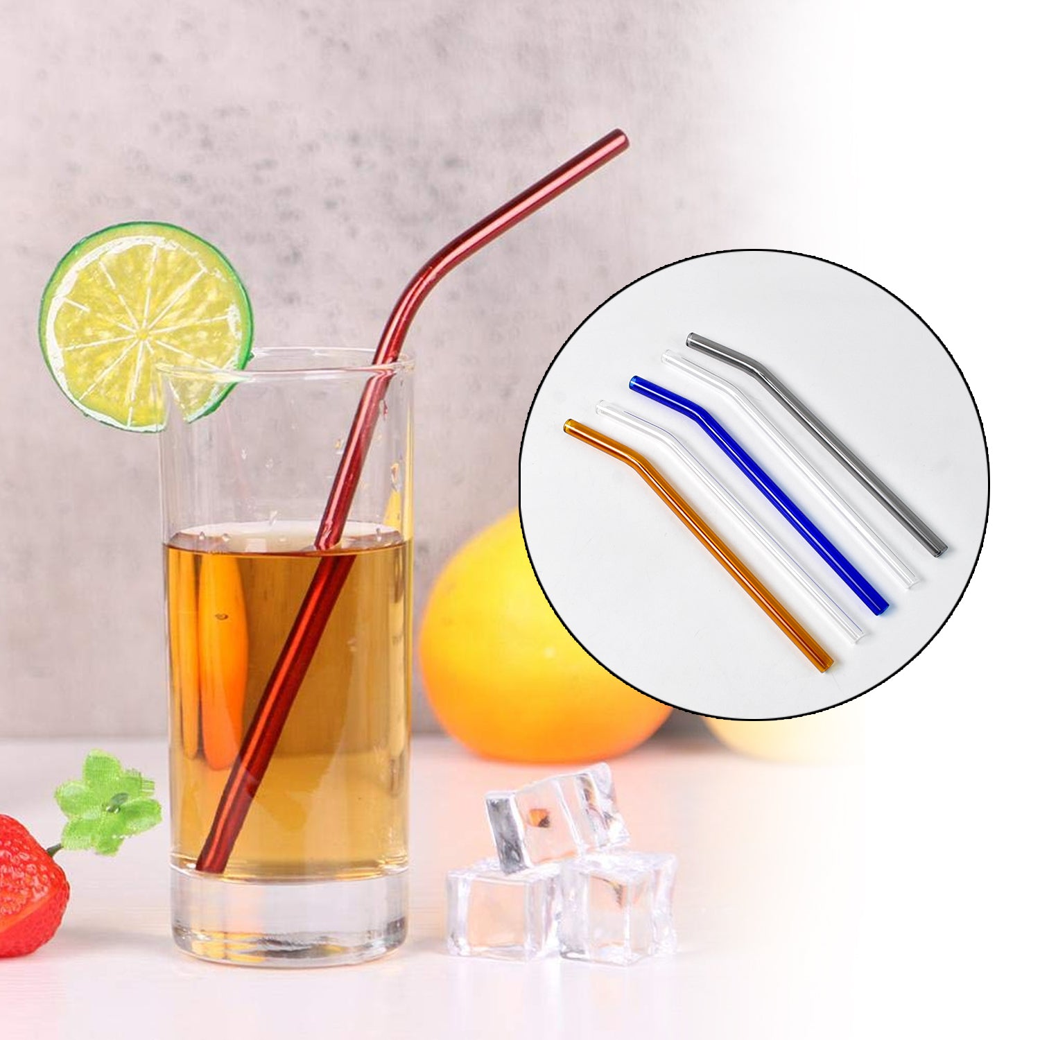 Reusable Clear Glass Drinking Straws Set – Eco-Friendly 5 Pcs Reusable Straw for Smoothies, Juices & Beverages