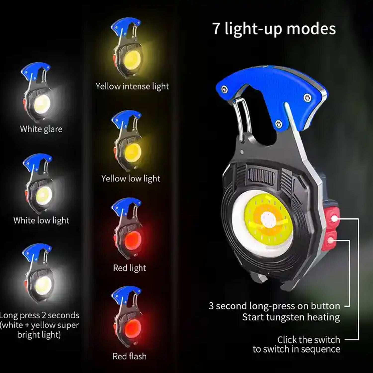 Keychain Led Flashlight Rechargeable Multi Function 6 Lighting Modes Pocket Key Chain Flash Light Usb For Outdoor Campingwalking With Cigarette Lighter