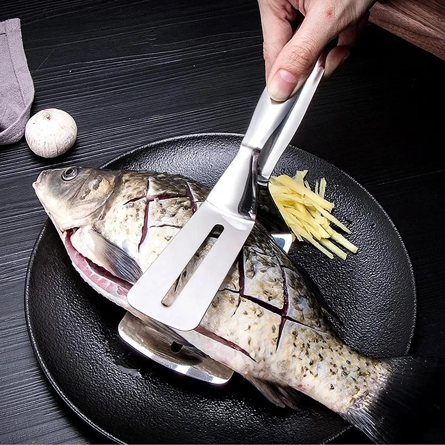 Multifunction Cooking Serving Turner Frying Food Tong. Stainless Steel Steak Clip Clamp Bbq Kitchen Tong.