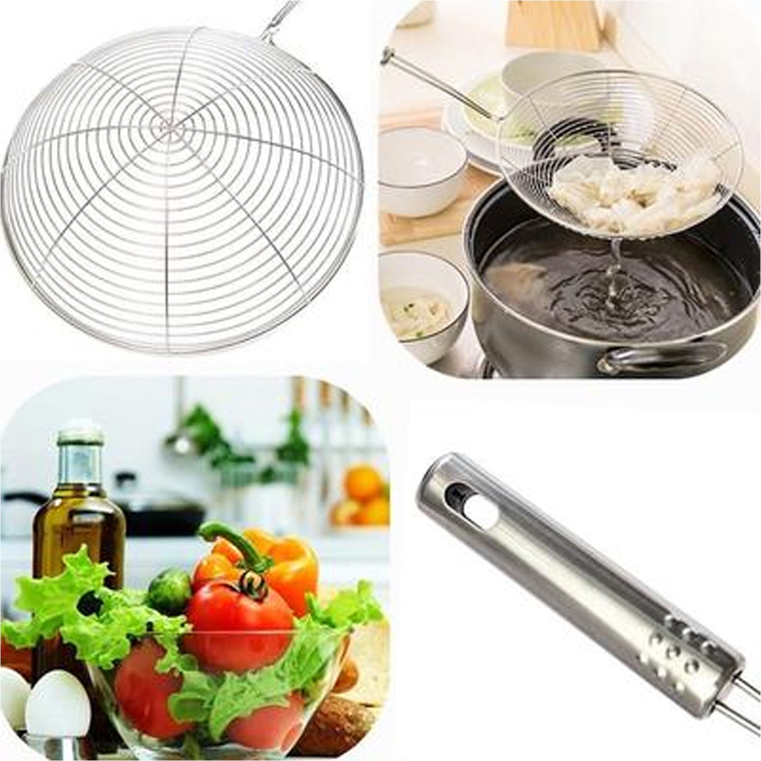 Large Oil Strainer To Get Perfect Fried Food Stuffs Easily Without Any Problem And Damage.