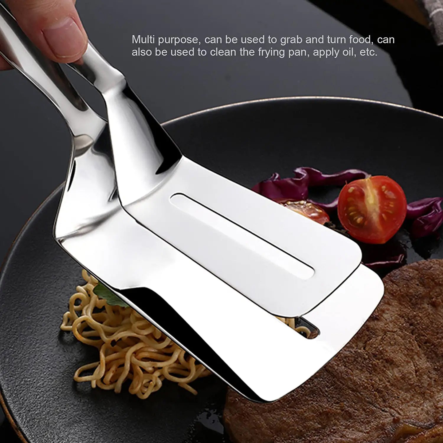 Multifunction Cooking Serving Turner Frying Food Tong. Stainless Steel Steak Clip Clamp Bbq Kitchen Tong.