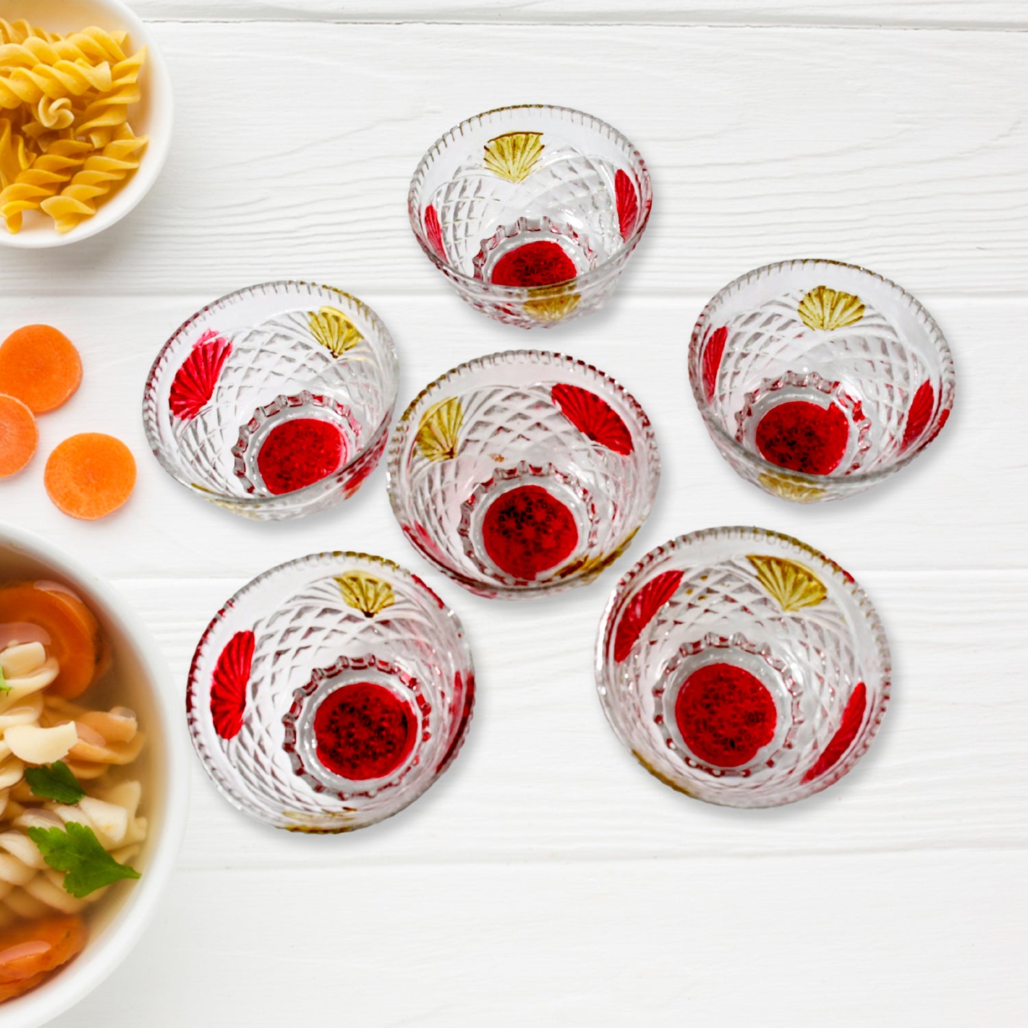 Best Rose Glass Multipurpose Pudding  Dessert  Ice Cream Bowl Set For Home Use Home  Kitchen Serving Bowl For Sundae Sweets Snacks Fruit Pudding Nuts Or Dip Serving Bowls 6 Medium  1 Big Bowl (Set Of 7 Pc)