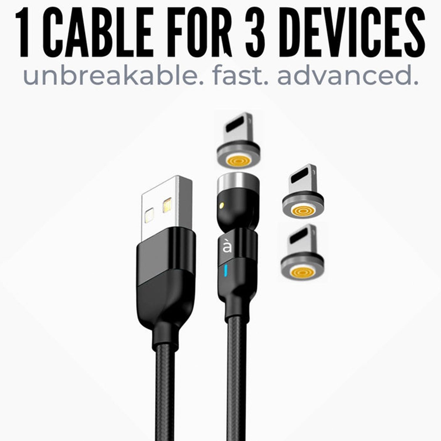 In 1 Magnetic Usb Charging Cable  Usb-c Android And Lightning With Extra Protecting Nylon Strong Magnetic Cable With Full Rotation Support Fast Charging