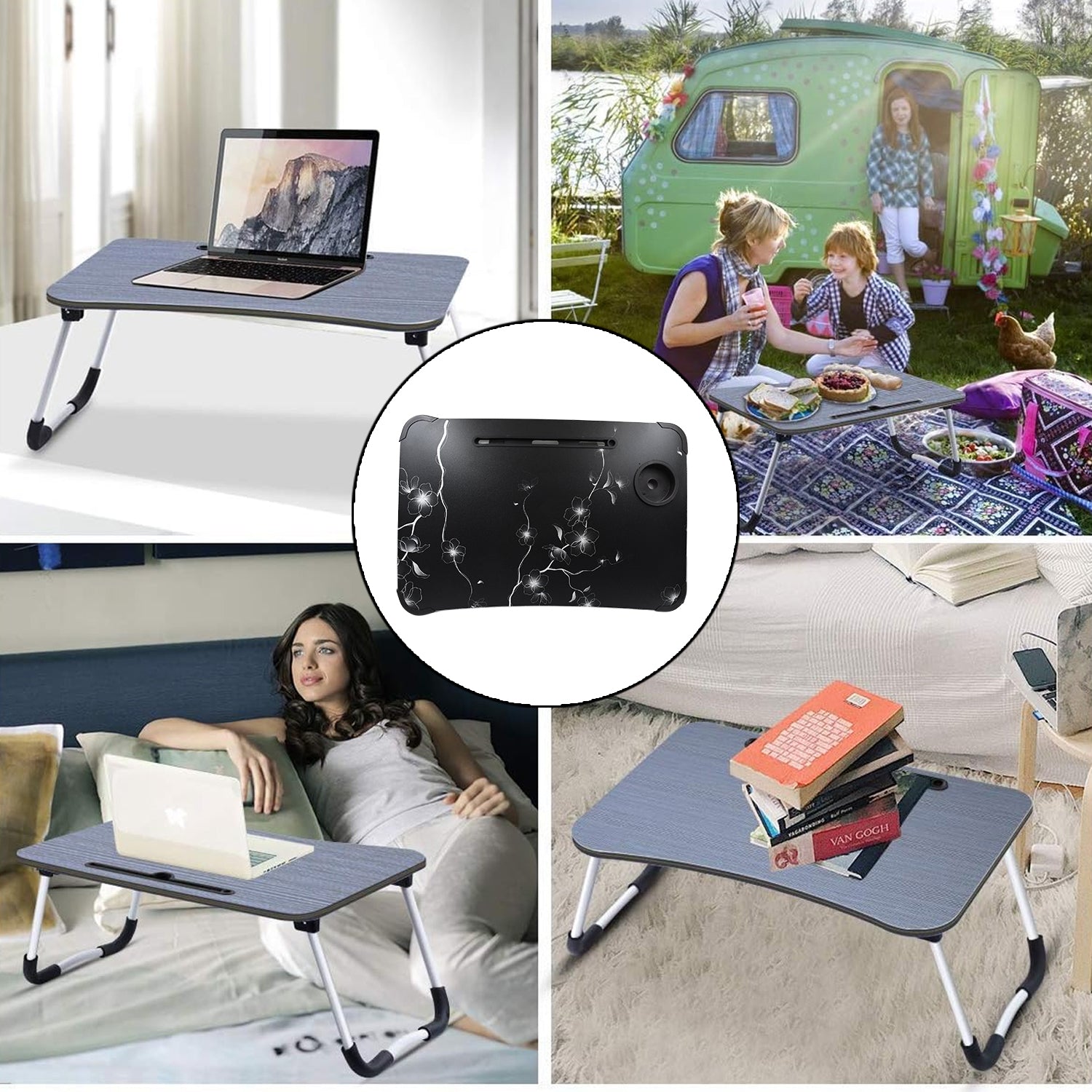 Laptop Table Foldable Portable Notebook Bed Lap Desk Tray Stand Reading Holder With Coffee Cup Slot For Breakfast Reading  Movie Watching.