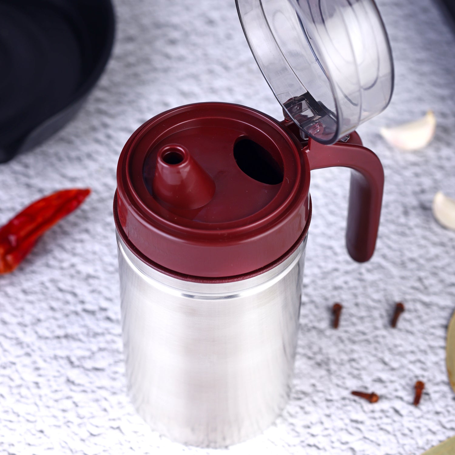 Oil Dispenser Stainless Steel With Small Nozzle 500ml Oil Container.