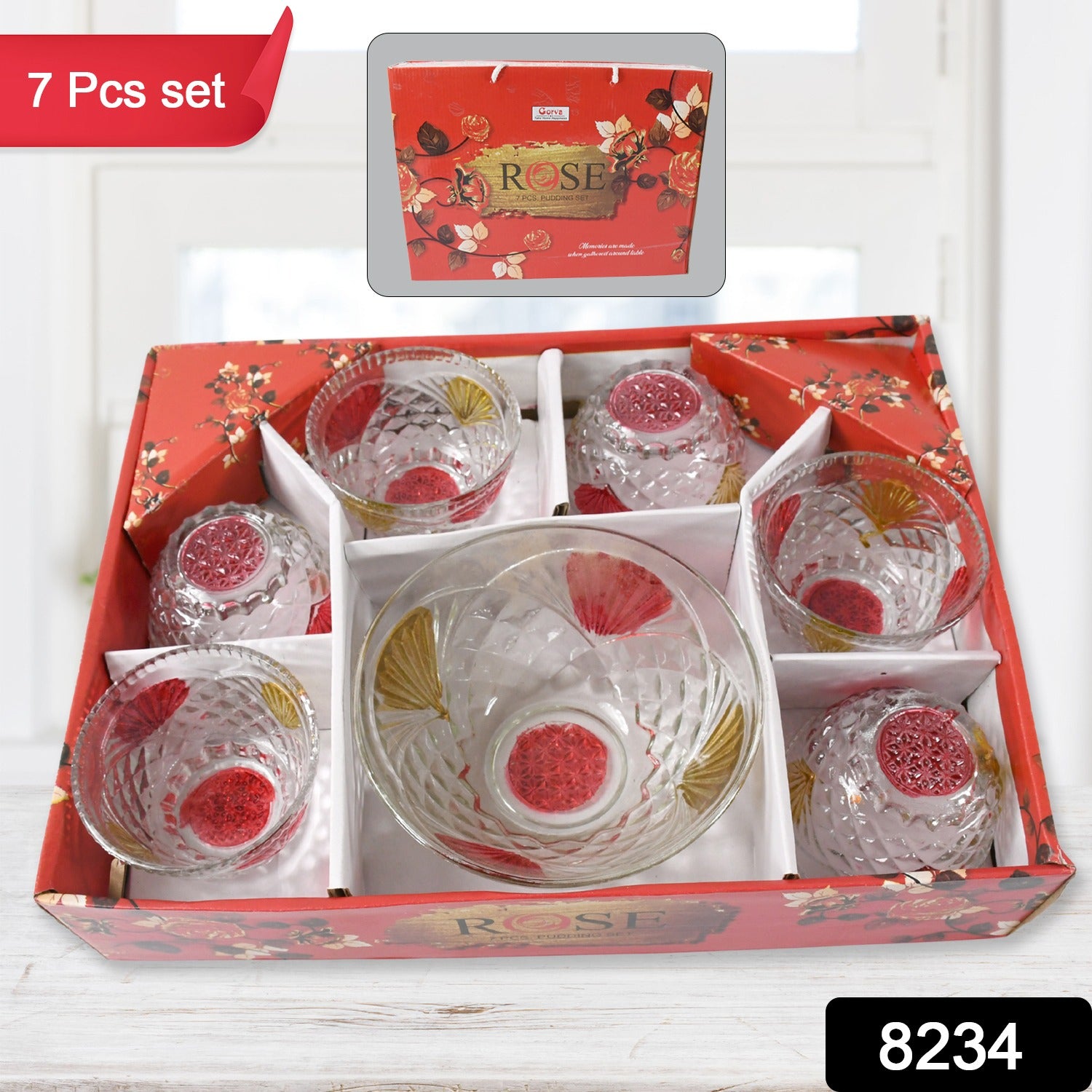 Best Rose Glass Multipurpose Pudding  Dessert  Ice Cream Bowl Set For Home Use Home  Kitchen Serving Bowl For Sundae Sweets Snacks Fruit Pudding Nuts Or Dip Serving Bowls 6 Medium  1 Big Bowl (Set Of 7 Pc)
