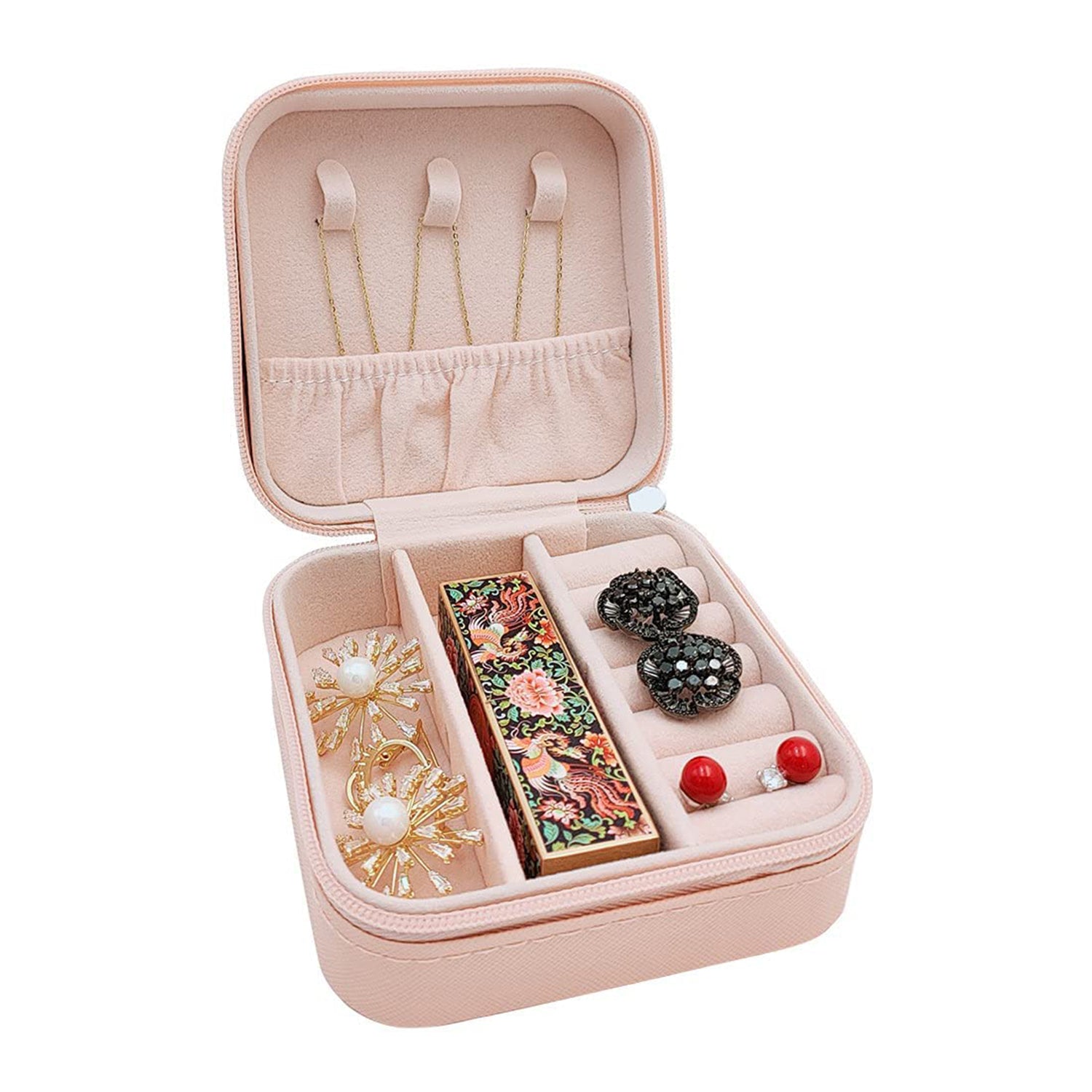 Jewellery Box For Women Mini Portable Jewelry Box Organizer Leather  Display Holder Small Travel Jewellery Box For Girls Women Mother Daughte Travel Ring Pendant Earring Necklace Storage Case