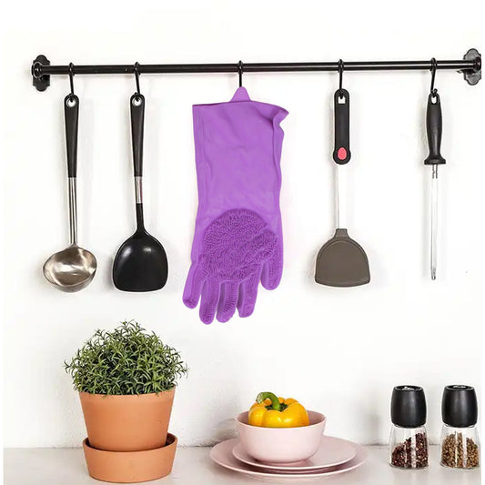Dishwashing Gloves With Scrubber Silicone Cleaning Reusable Scrub Gloves For Wash Dish Kitchen Bathroom Pet Grooming Wet And Dry Glove (1 Pc Left Hand Gloves)