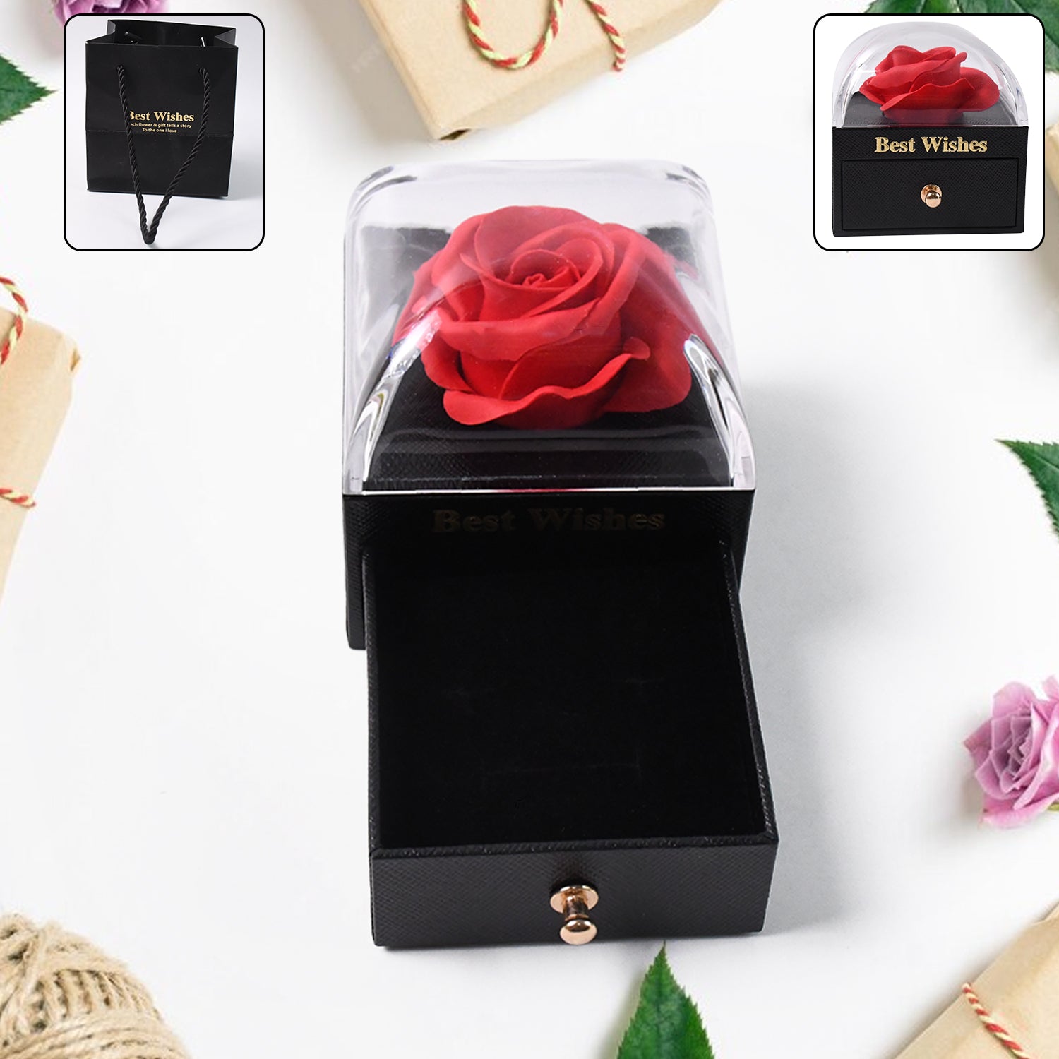 Preserved Eternal Rose Flower Gift Box Drawer (1 Pc)