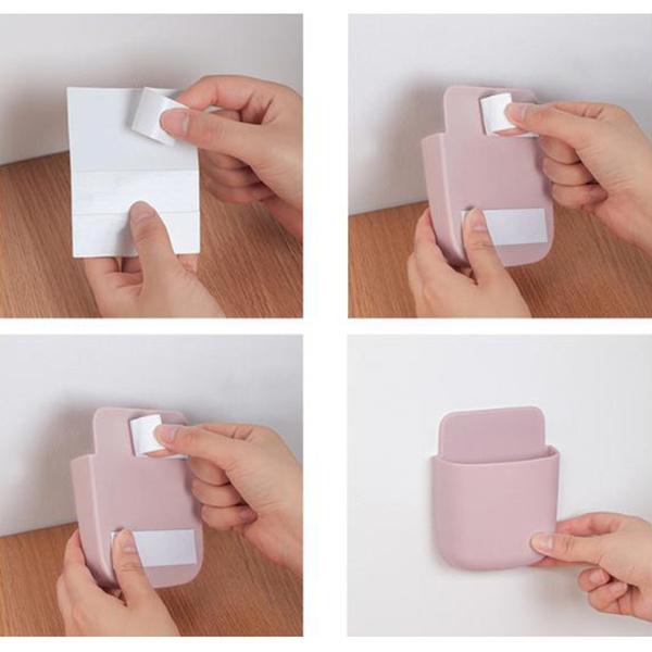 Wall Mounted Storage Case With Mobile Phone Charging Port Plug Holder - Pack Of 4 Pcs