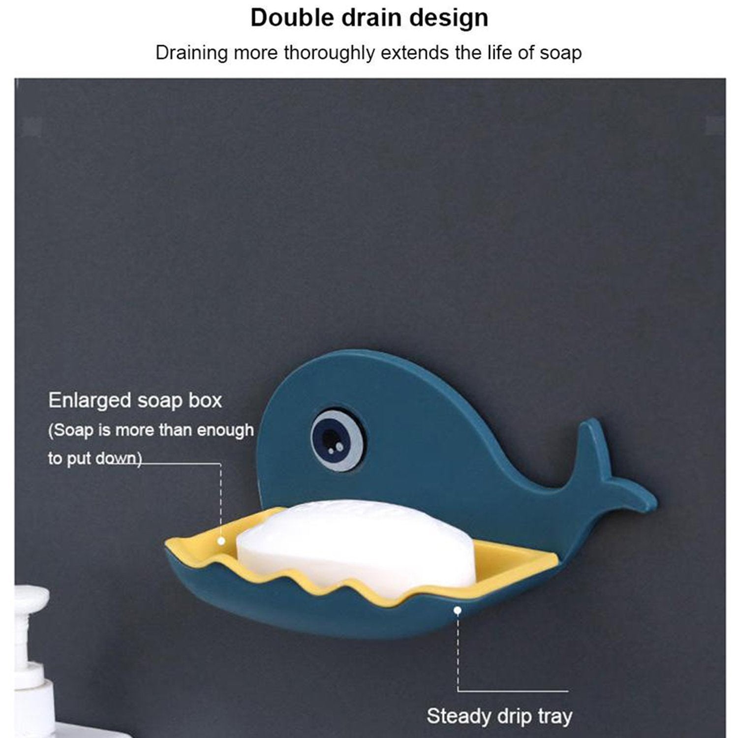 Fish Shape Double Layer Adhesive Waterproof Wall Mounted Soap Bar Holder Stand Rack For Bathroom Shower Wall Kitchen