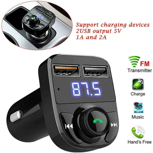 Car-x8 Bluetooth Fm Transmitter Kit For Hands-free Call Receiver  Music Player  Call Receiver  Fast Mobile Charger Ports For All Smartphoneswith 3.1a Quick Charge Dual Usb Car Charger